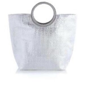 Anthropologie Shiraleah Paper Straw Silver Tote